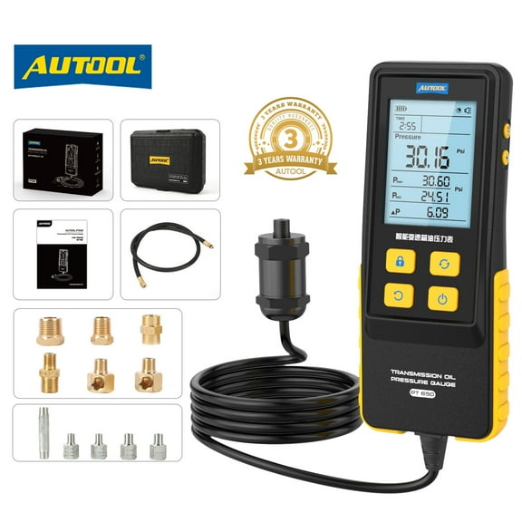 AUTOOL Digital Transmission Oil Pressure Gauge Kit, 0~30 bar Automotive Intelligent Transmission Fluid Diagnostic Meter Set W/ 2.8" Backlit Screen Copper Adapters