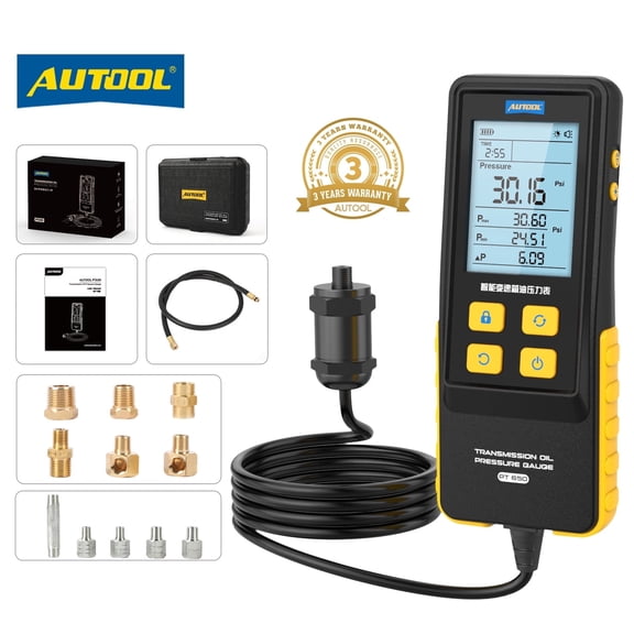 AUTOOL Digital Transmission Oil Pressure Gauge Kit, 0-426 PSI 0-29Bar Automotive Transmission Fluid Diagnostic Meter W/ Test Hose & 11 Connectors
