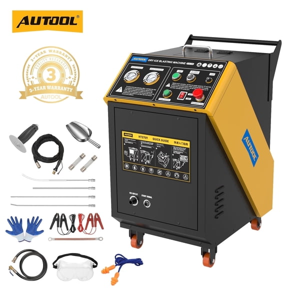 AUTOOL HTS709 Dry Ice Blasting Machine Dry Ice Blaster for Car Engine, Throttle & Mold – Dual Pressure Gauge, Non-Abrasive 110V