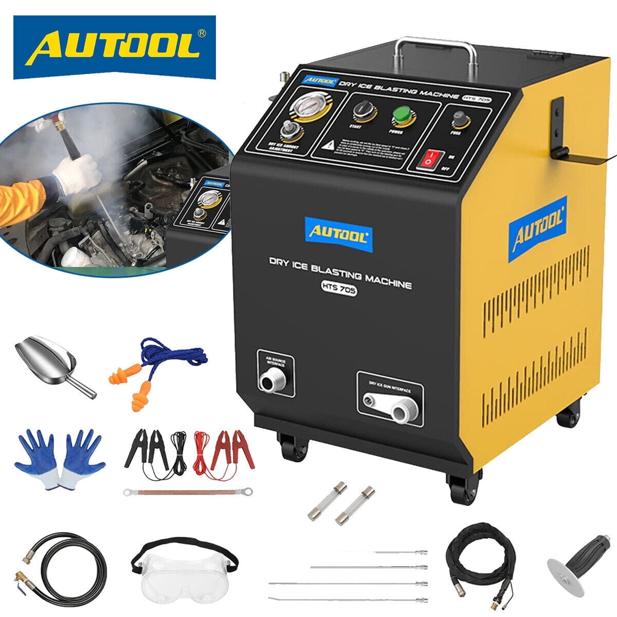 AUTOOL HTS705 Automotive Dry Ice Cleaning Machine, Car Engine Throttle Carbon Deposit Cleaner, Exhaust Pipe Pressure Washer, 110V/220V Dry Ice Blasting Clean Machine for All Cars
