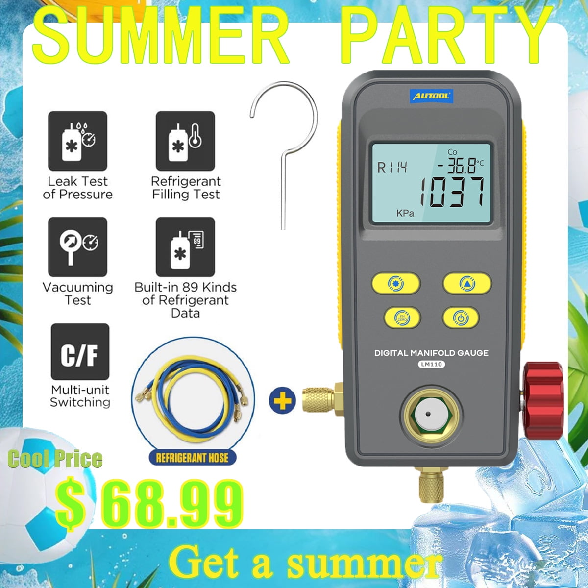 AUTOOL LM110+ Digital Manifold Gauge HVAC Vacuum Pressure Tester