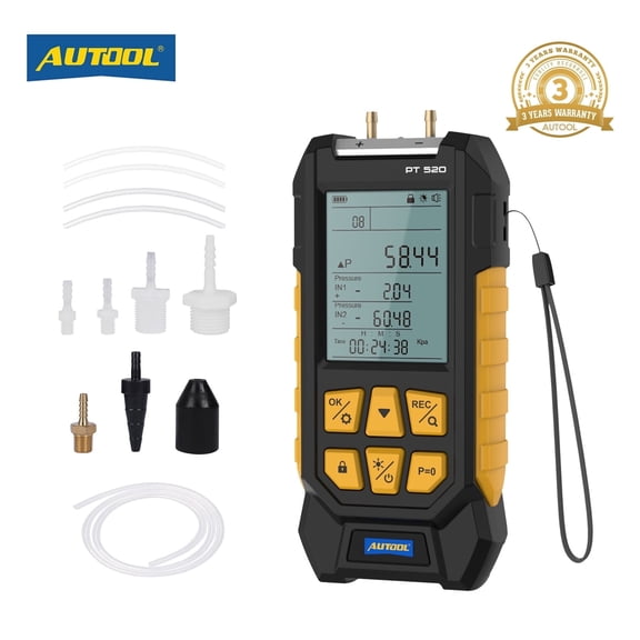 AUTOOL PT520 Digital Differential Manometer, Dual Port Air Pressure Tester Gas Pressure Measuring Meter,100-200 Kpa 0.01 Resolution Manometer-10 Pressure Unit
