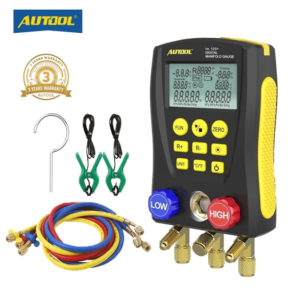 AUTOOL LM120+ Digital Manifold Gauge Set, HVAC Pressure & Vacuum Tester, 89 Refrigerants R410a/R134a