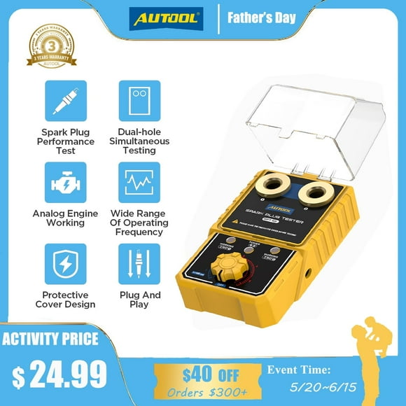 AUTOOL SPT101 Car Spark Plug Tester Double Hole Spark Plug Detector 0-6000rpm Adjustable Automotive Spark Plug Ignition Analyzer Diagnostic Tool for 12V Gasoline Vehicles, 110V/220V