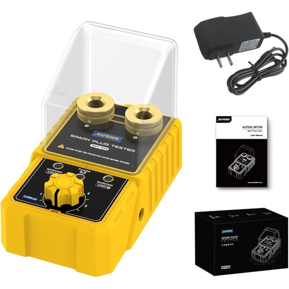 Autool SPT105 Spark Plug Tester, Double Hole, 0-6000RPM Adjustable, Ignition Coil Diagnostic Analyzer with Protective Cover for All Vehicles,