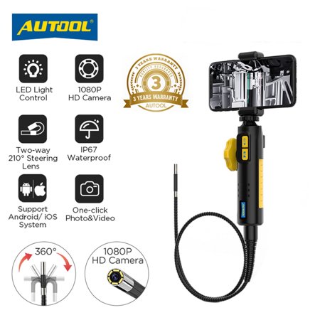 AUTOOL SVB302 Industrial Endoscope 1080P Screen Borescope Camera Auto-focus W/ Light, 210 ° Turn, IP67 6mm 3.2FT Intelligent Protection for IPhone Android PAD/PC