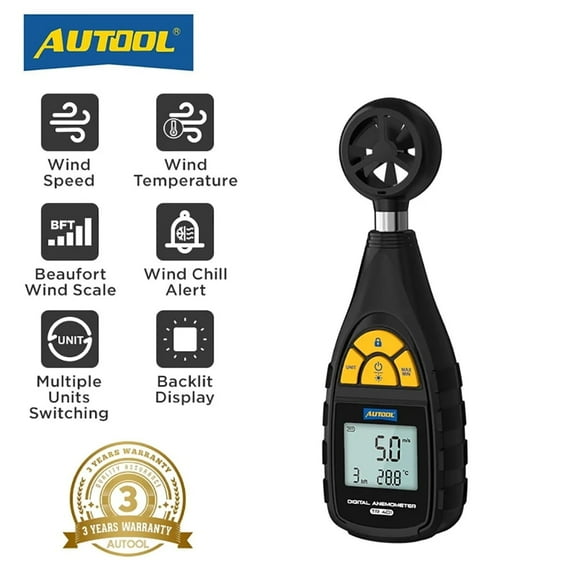 AUTOOL TR401 Handheld Digital Anemometer 1-12 Level Wind Speed Measures Meter 0-30m/s RPM Tester for Automotive AC Maritime Operations Fan Manufacturing Wind Energy Production Ect