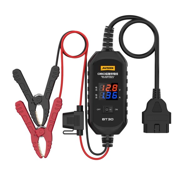 AUTOOL BT30 OBD2 Memory Saver, Car Ecu Emergency Power Supply Cable with Overcurrent Protection, Voltage Display for Battery Replacement