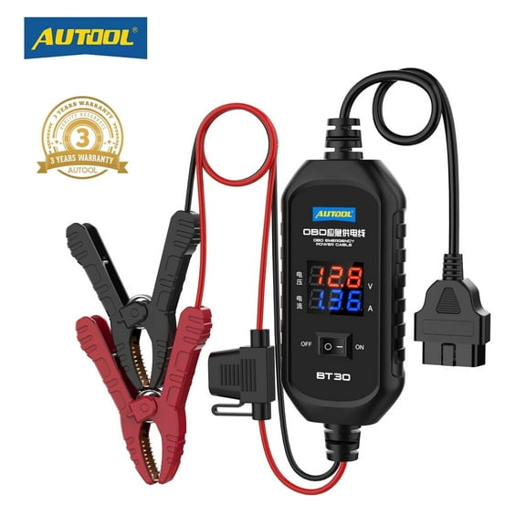 AUTOOL Vehicle ECU Emergency Power Supply Cable OBD2 Car Memory Saver Protector W/ Overcurrent Protection & Current Voltage Display for Automotive Battery Replacement Memory Storage