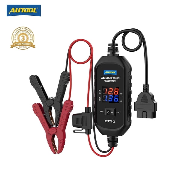 Autool BT30 OBD2 Memory Saver, Ecu Emergency Power Supply Cable with Overcurrent Protection & Voltage Display, for Car Battery Replacement, 1 Pack