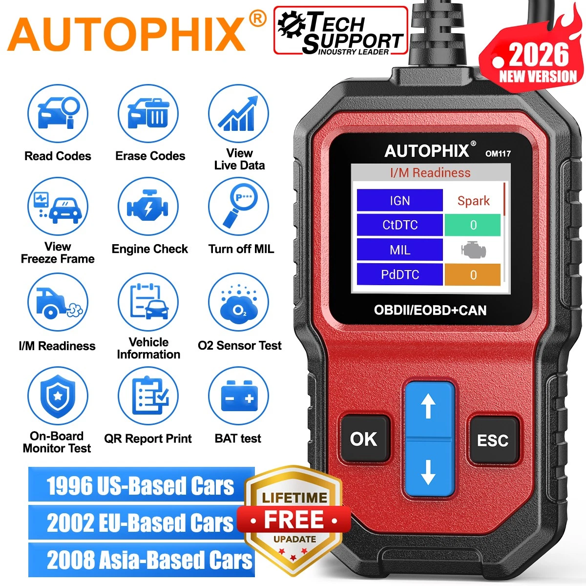 AUTOPHIX OM117 OBD2 Scanner Diagnostic Tool Check Engine Fault Code Reader, I/M Readiness, Battery Test, Data Print Function, Lifetime Free Update