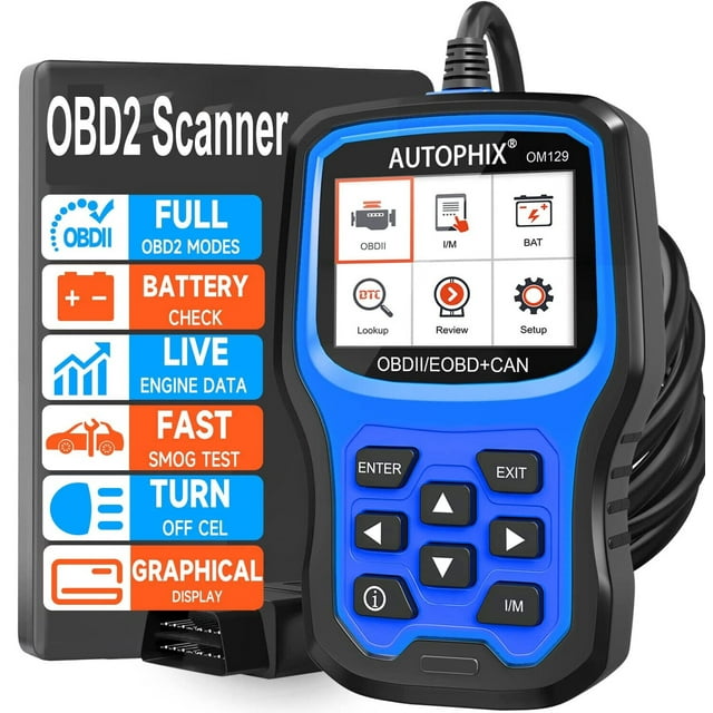 AUTOPHIX OM129 OBD2 Scanner Code Reader 2in1 All OBD2 Function Car Check Engine Battery Test
