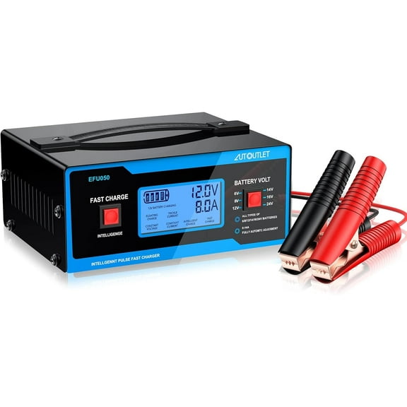 AUTOUTLET Upgraded 8 Volt Battery Charger for Golf Cart Automotive Battery Charger and Maintainer 0-10A with Cable Clamps for 6/8/12/14/16/24V Lead-Acid Batteries