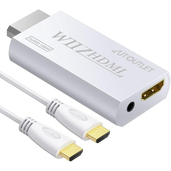 AUTOUTLET Wii Hdmi Adapter Wii to Hdmi Converter Output Video Audio Adapter, with 1M HDMI Cable Wii2HDMI 3.5mm Audio Video Output Supports 720/1080P All Wii Display Modes Compatible with Nintendo
