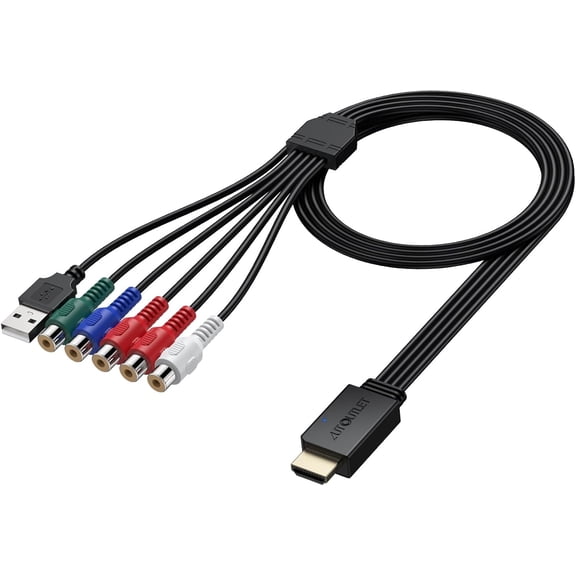 AUTOUTLET YPbPr Component to HDMI Converter Cable, 1080P Pass-Through, LPCM 2.0 Audio Video Sync Plug and Play Adapter for PS2, Xbox 360, Wii, Old DVD Players