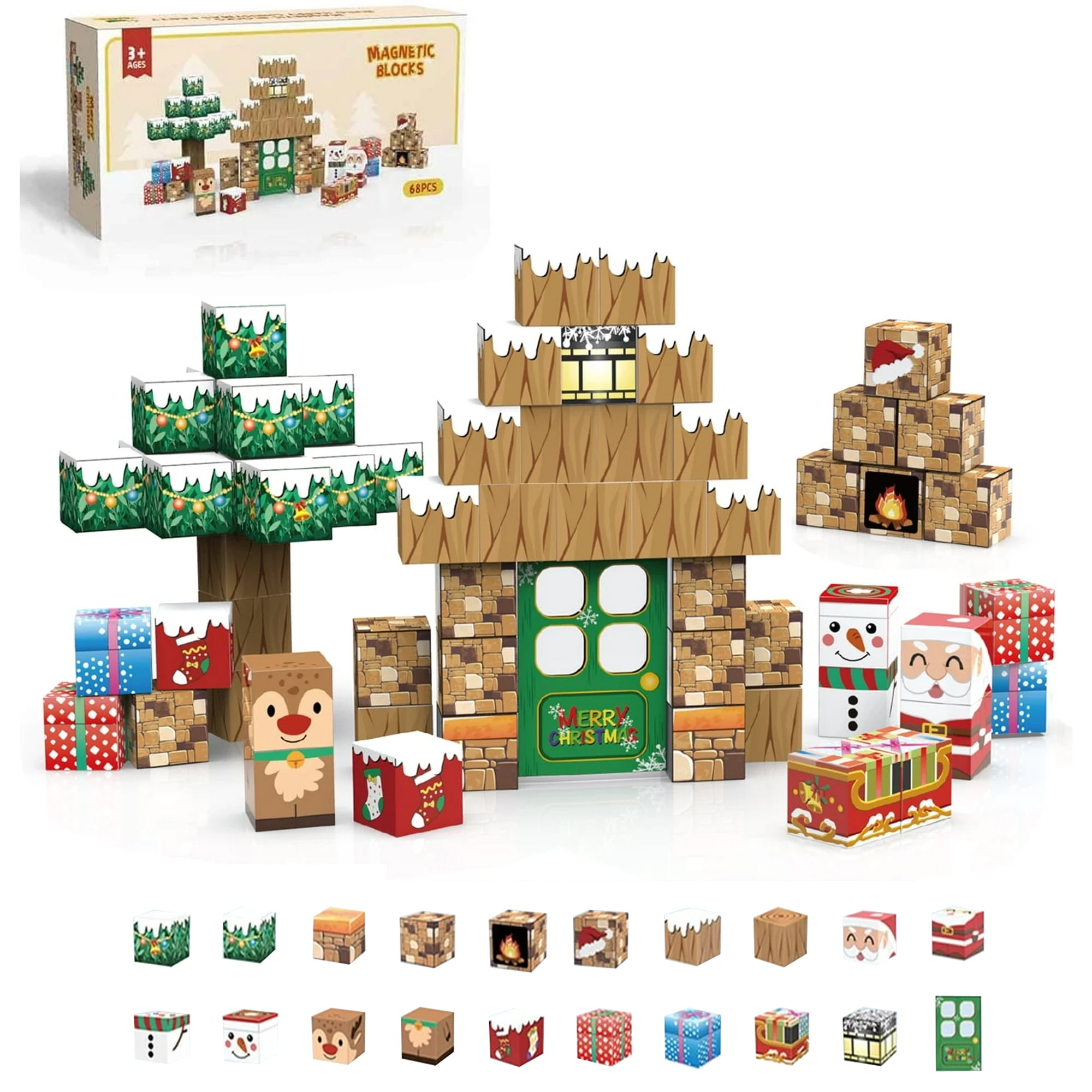 AUTOVISUM Magnetic Blocks Tiles 68pcs, Christmas Theme Building Set, STEM Toys, Gift for Kids Boys Girls Ages 3+