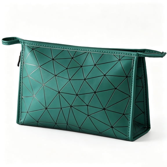 AUTOVISUM Makeup Cosmetic Bag, Zipper Organizer Bags, Waterproof PU Leather, Portable Lightweitht, Ever Green