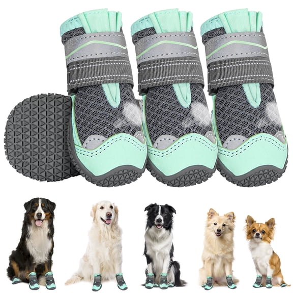 AUTOWT Breathable Dog Boots, 4PCS with Reflective Strip, Paw Protector Fits All Sizes