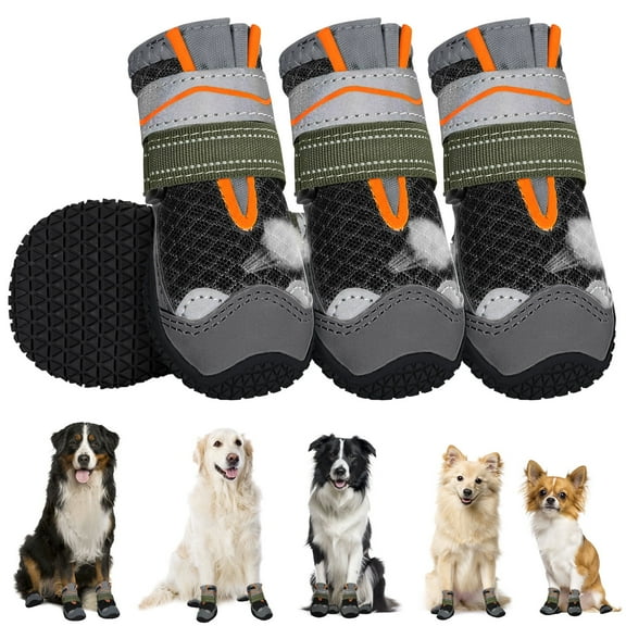 AUTOWT Breathable Dog Boots, 4PCS with Reflective Strip, Paw Protector Fits All Sizes