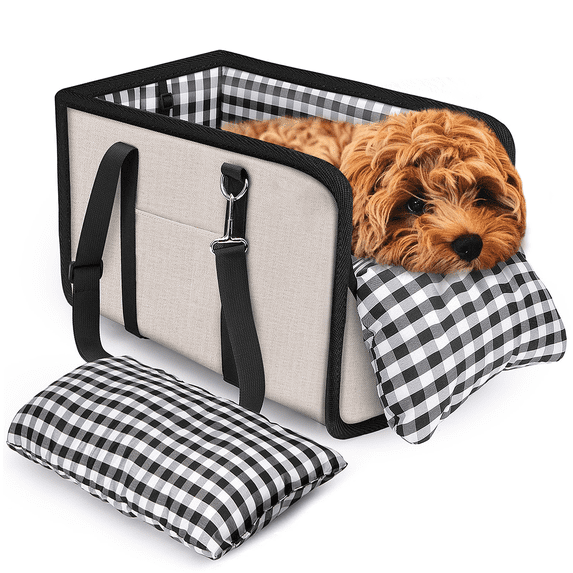 AUTOWT Console Dog Car Seat, Booster Seat with Safety Belt and Soft Cushions, Portable Carrier for Dogs up to 11lbs