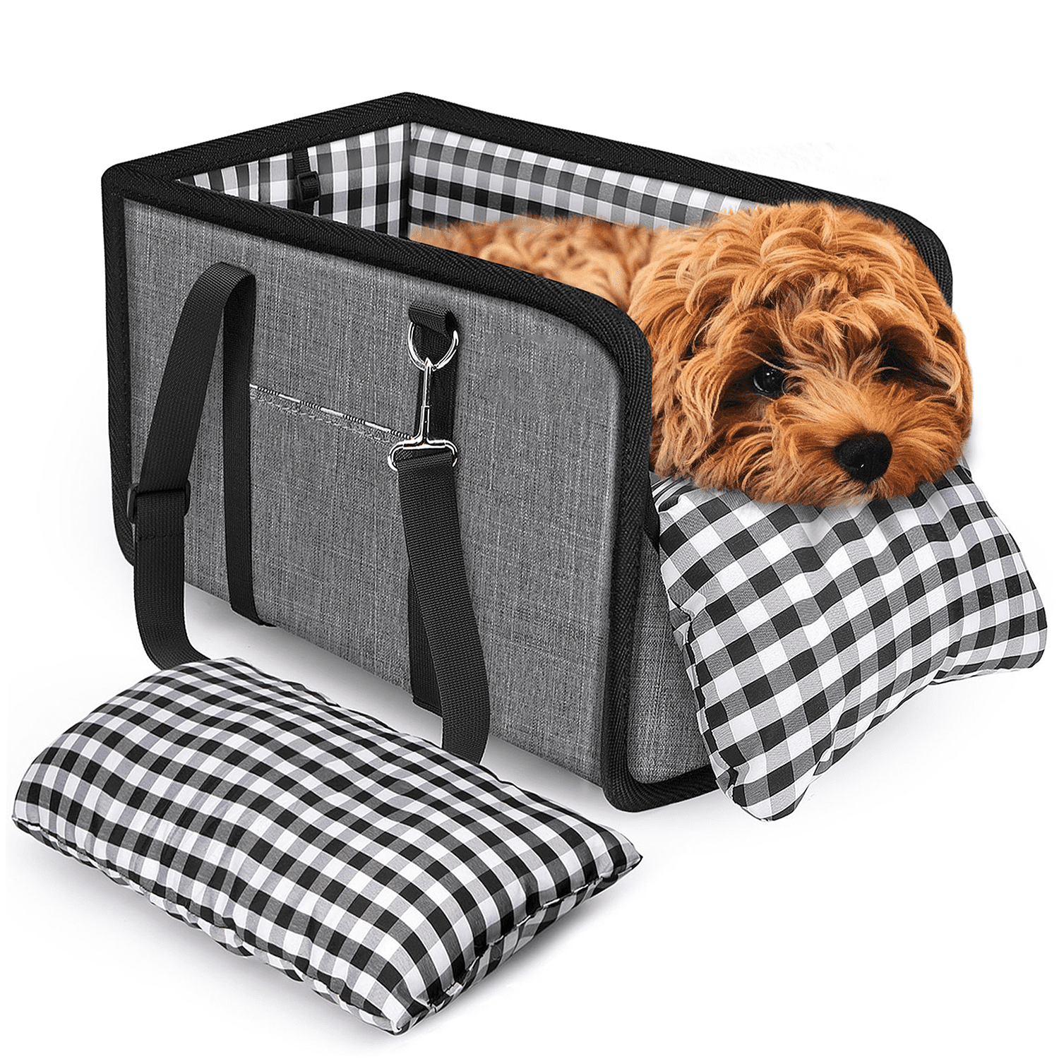 AUTOWT Console Dog Car Seat, Booster Seat with Safety Belt and Soft Cushions, Portable Carrier for Dogs up to 11lbs