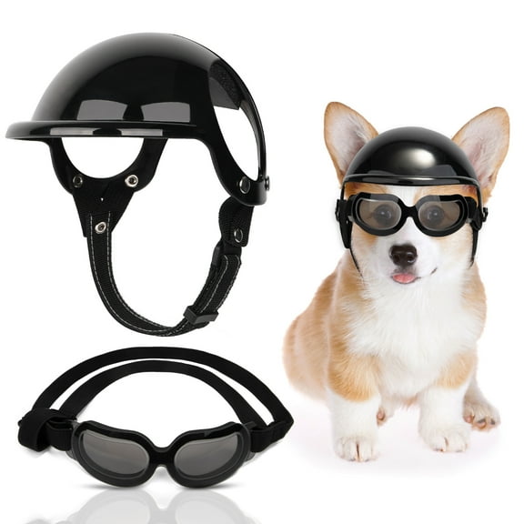 AUTOWT Dog Helmet & Goggles - UV Protection Sunglasses for Small Dogs (Black, S), Adjustable Safety Hat