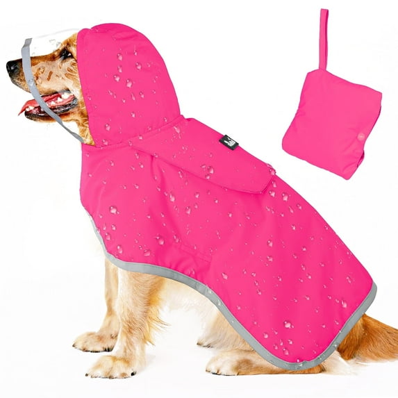 AUTOWT Dog Raincoat - Adjustable Waterproof Jacket with Reflective Strips & Storage Pocket for All Sizes