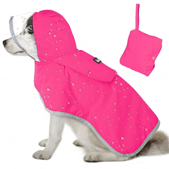 AUTOWT Dog Raincoat - Adjustable Waterproof Jacket with Reflective Strips & Storage Pocket for All Sizes