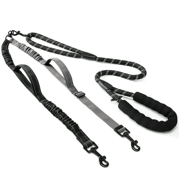 AUTOWT Double Leash for Two Dogs, No Tangle 360°Swivel with 4 Handles, Reflective Adjustable Strap
