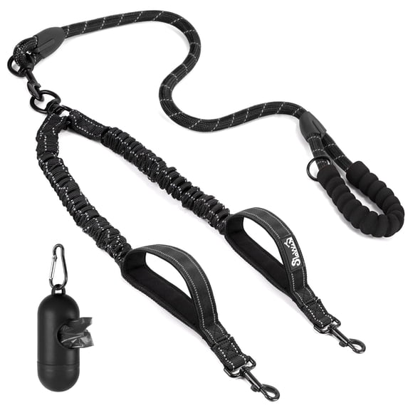 AUTOWT Double Dog Leash No Tangle - 360° Swivel Reflective Splitter Lead for 2 Large Dogs (25-150lbs)