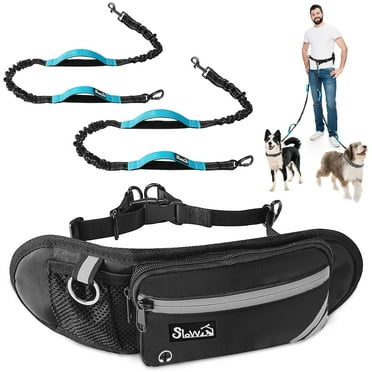 AUTOWT Hands Free Dog Leash with Dual Bungees for 2 Dogs, Adjustable Waist Belt Fanny Pack