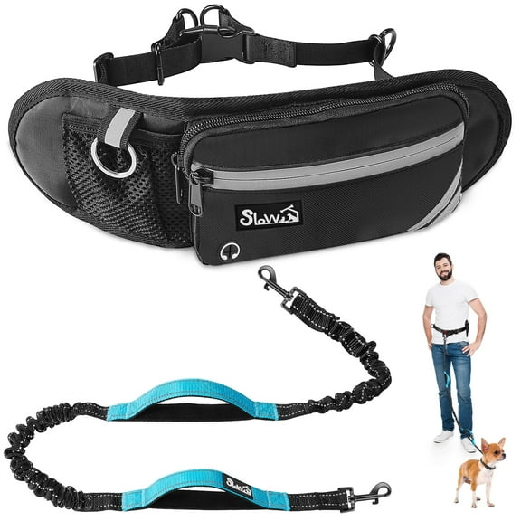AUTOWT Hands Free Dog Leash with Zipper Pouch, Shock Absorbing Bungee, Dual Handle, Adjustable Waist for Training, Running, Jogging