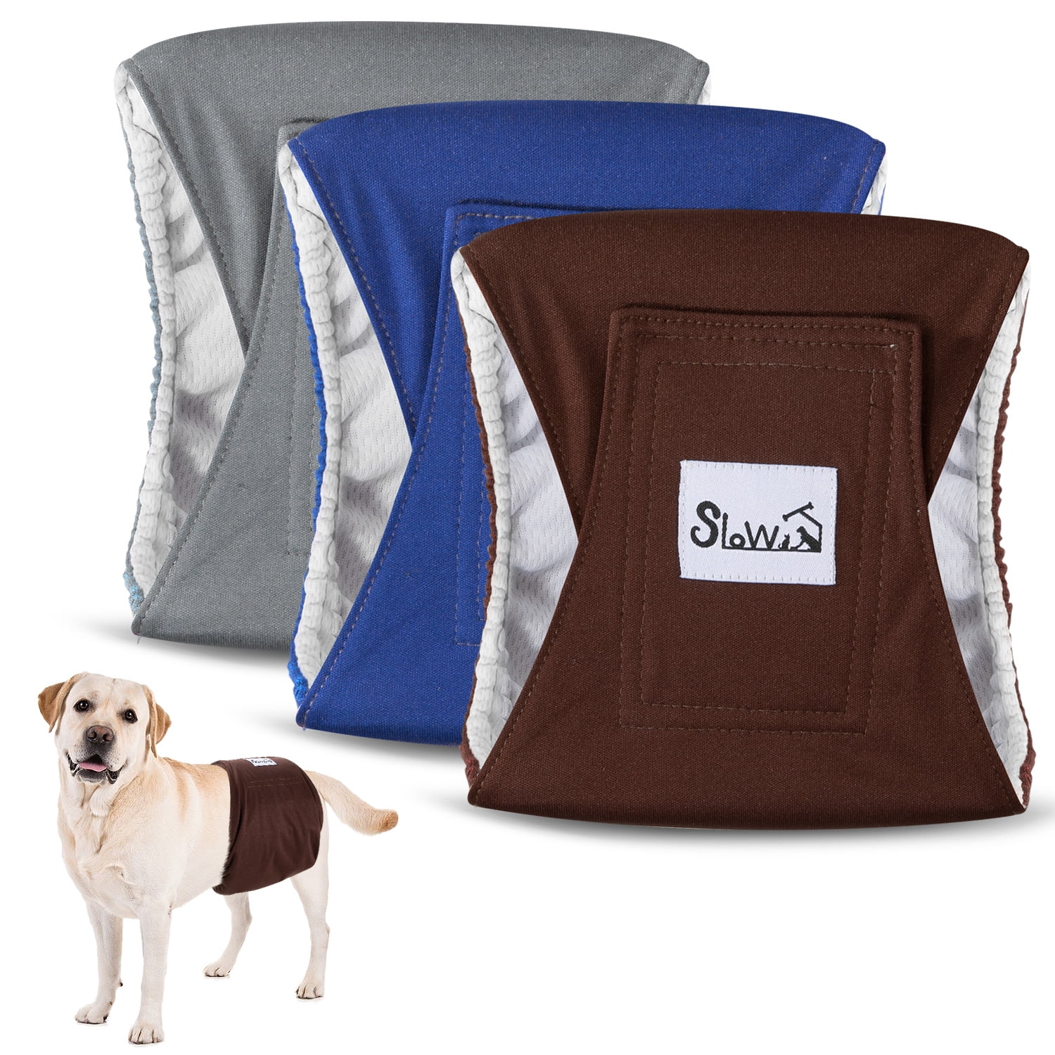 AUTOWT Reusable Male Dog Diapers, 3 PCS Washable Diapers Belly Bands