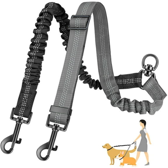 AUTOWT Two Dog Lead, 2 in 1 Adjustable Strap and Shock Absorbing Bungee No Tangle Dual Training Splitter Fit All Sizes