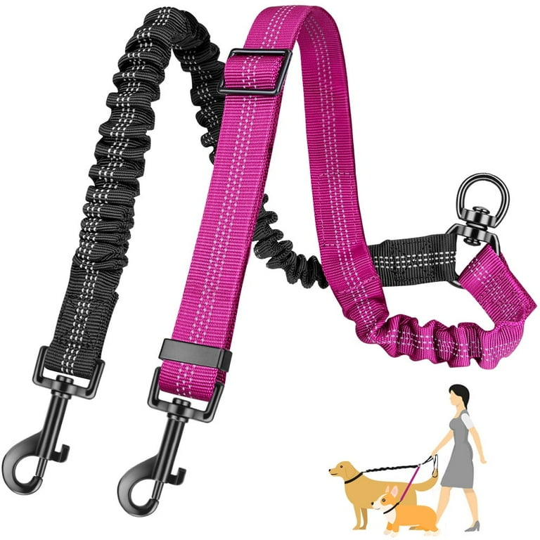 AUTOWT Two Dog Lead, 2 in 1 Adjustable Strap and Shock Absorbing Bungee No Tangle Dual Training Splitter fit all size