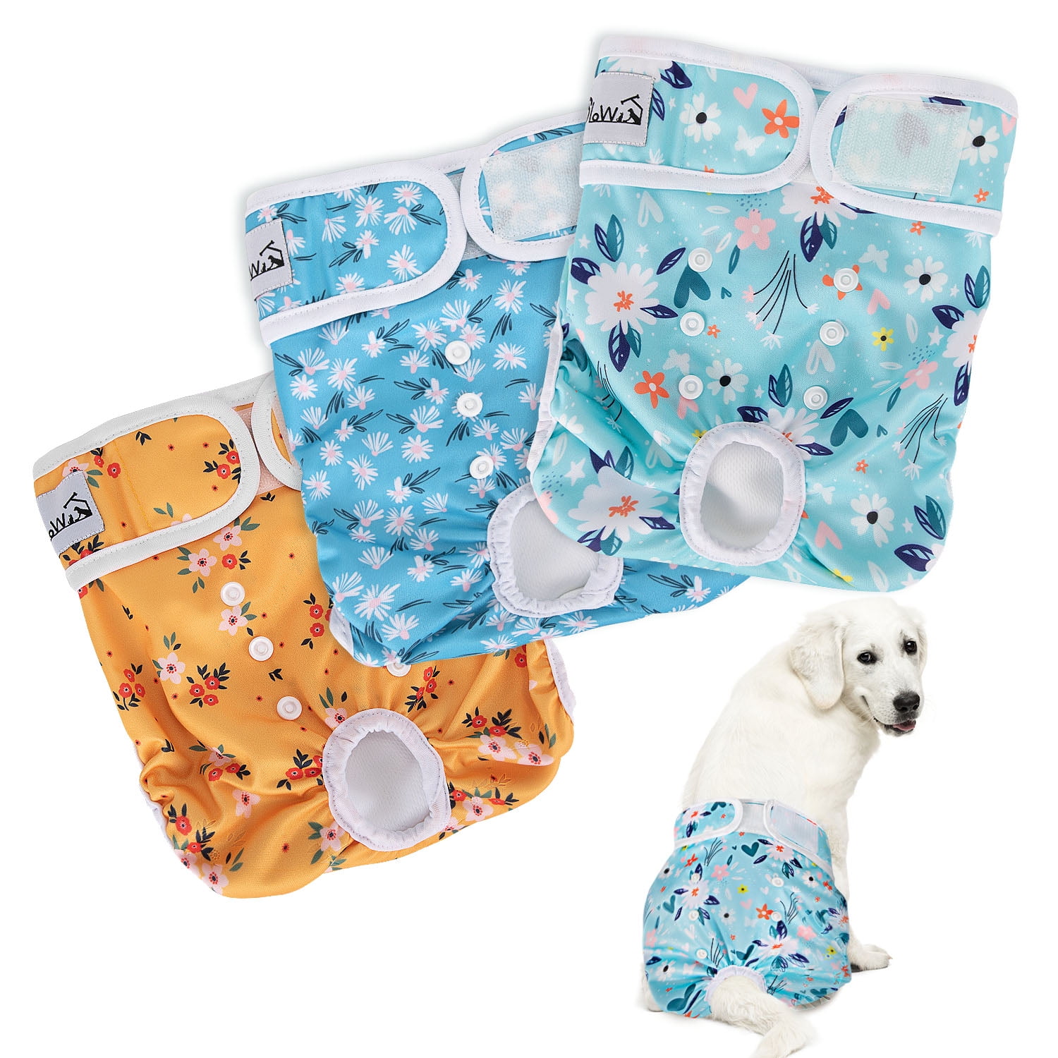AUTOWT Washable Female Dog Diapers 3 Pack No Leak Comfortable Doggie Diaper with Adjustable Snap Buttons Reusable Dog Diapers for Heat Period Excitable Urination Walmart