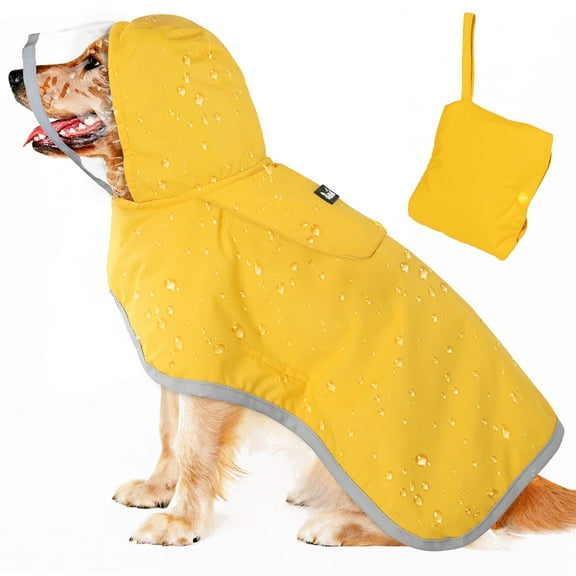 AUTOWT Waterproof Dog Raincoat - Clear Hood, Double-Layered, Reflective Strips, with Adjustable Straps & Pocket
