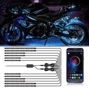 AUTOXBERT 12PCS Motorcycle Underglow RGB LED Strip Motorcycle Light Kit Bluetooth APP Control Waterproof 6.8/8.9/12.8 in