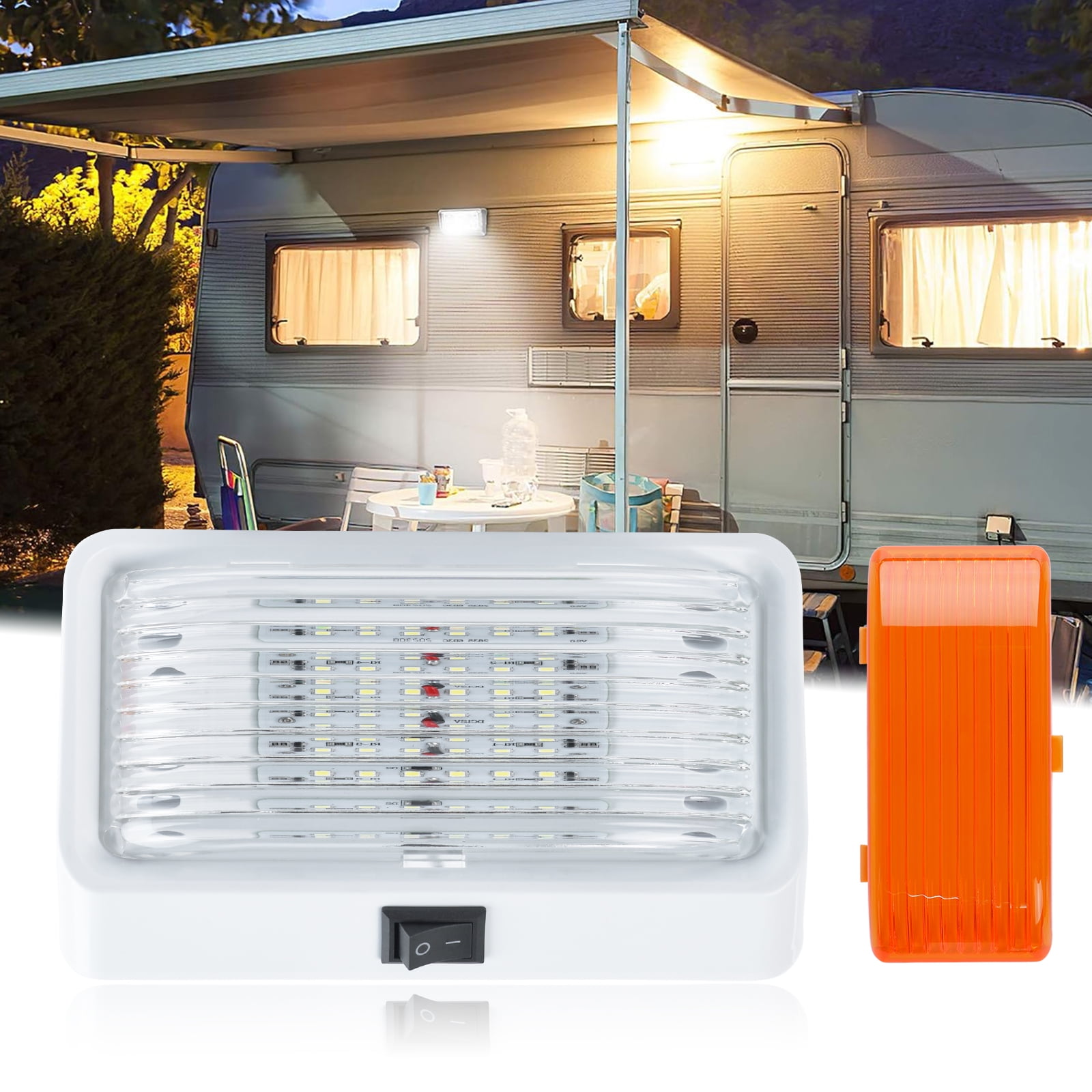 AUTOXBERT 12V LED RV Porch Light Exterior Utility Lighting Fixture LED Panel with On/Off Switch Removable Clear Amber Lens