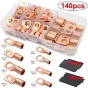 AUTOXBERT 140Pcs Car Copper Cable Wire Lugs Battery Ring Terminals Lug Bare SC Connectors Kits AWG 4 6 8 10 Gauge