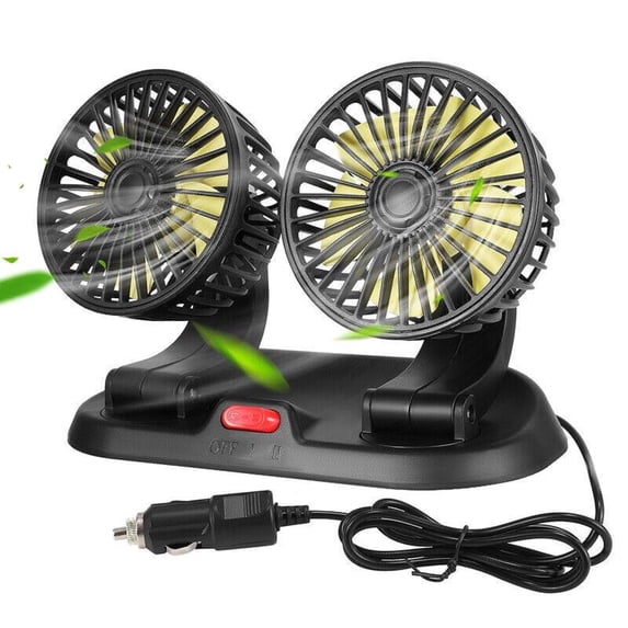 AUTOXBERT 2-Speed Car Vehicles Fan 360° Adjustable Dual Head 12V Cooling Portable Auto Van Air Cooler Black