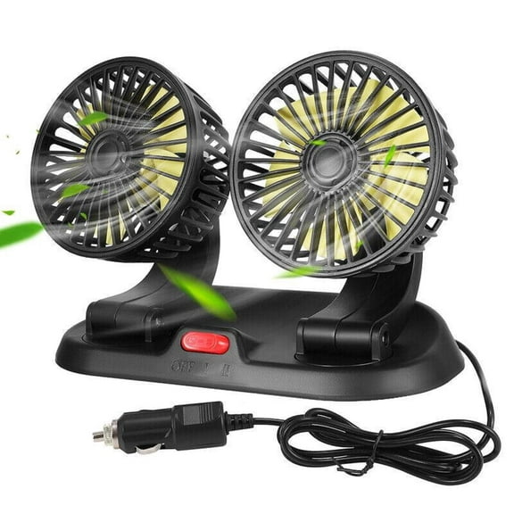 AUTOXBERT 2-Speed Car Vehicles Fan 360 Adjustable Dual Head 12V Cooling Portable Auto Van Air Cooler Black
