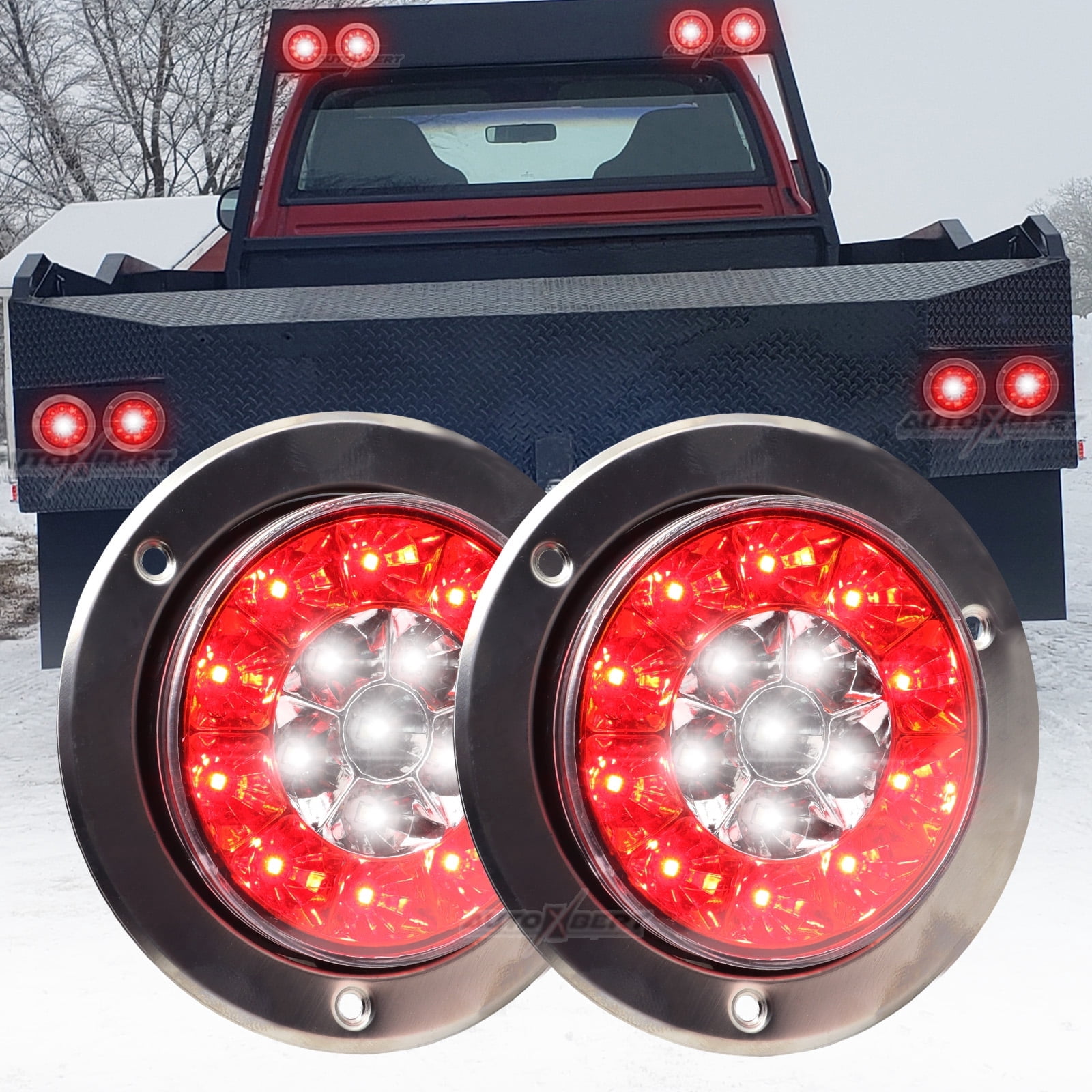 AUTOXBERT 2PCS Round LED Trailer Tail Light Rear Brake Light Chrome ...