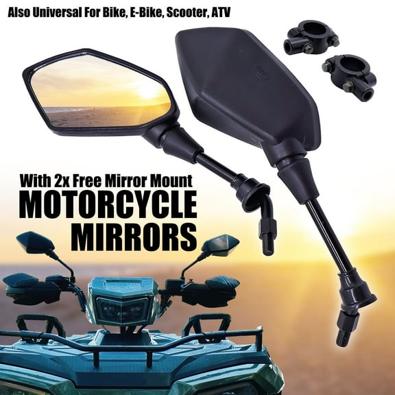 AUTOXBERT 2x Motorcycle Rear View Side Mirrors With 2x Free 7/8" Handle Bar Mount for ATV Bike