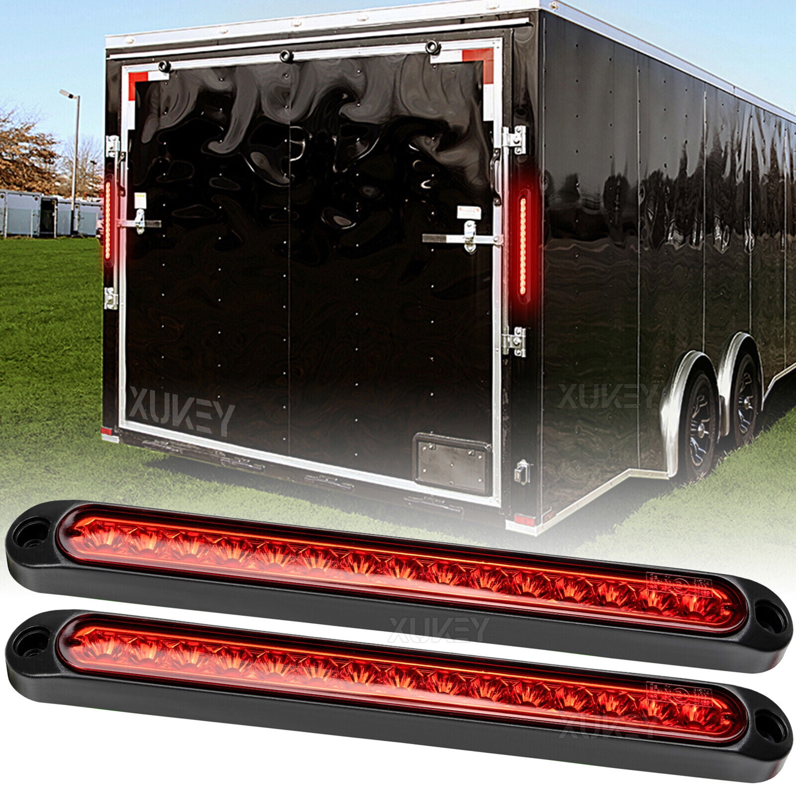 AUTOXBERT 2x Red 10inch LED Sealed Truck Trailer 3rd Brake Turn Tail Submersible Light Bar