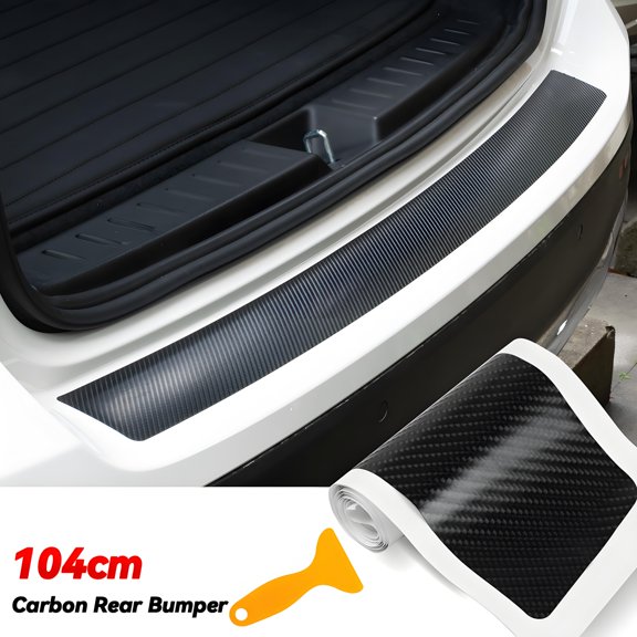 AUTOXBERT 41'' Car Rear Boot Bumper Sill Protector Plate Trim Strip Cover Guard 4D Carbon Fiber