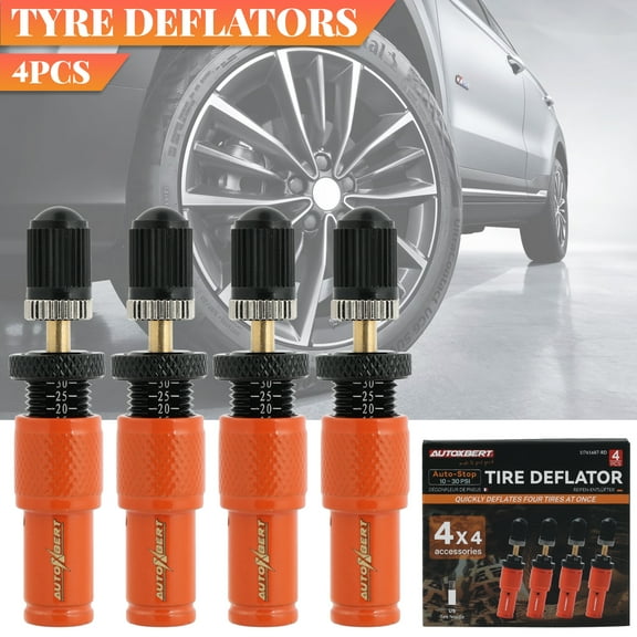 AUTOXBERT 4PCS 10-30 PSI Adjustable Tire Deflator Air Down Tool offroad accessories 4 X 4 Orange
