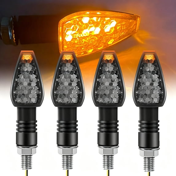 AUTOXBERT 4X Motorcycle Turn Signals Lights Indicators Bike LED Blinkers Amber 10MM Universal