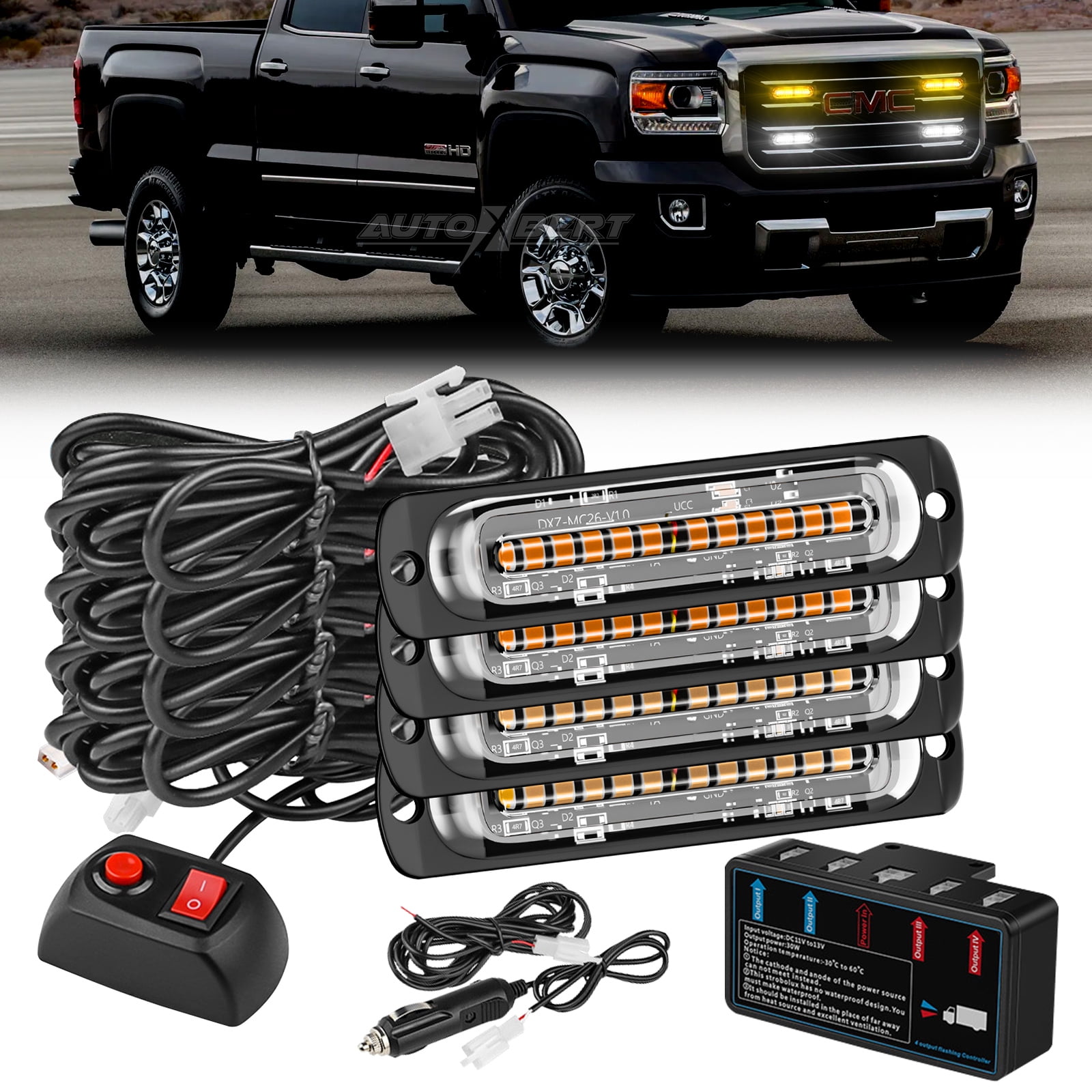 AUTOXBERT 4x LED Amber White Recovery Strobe Marker Light Flashing