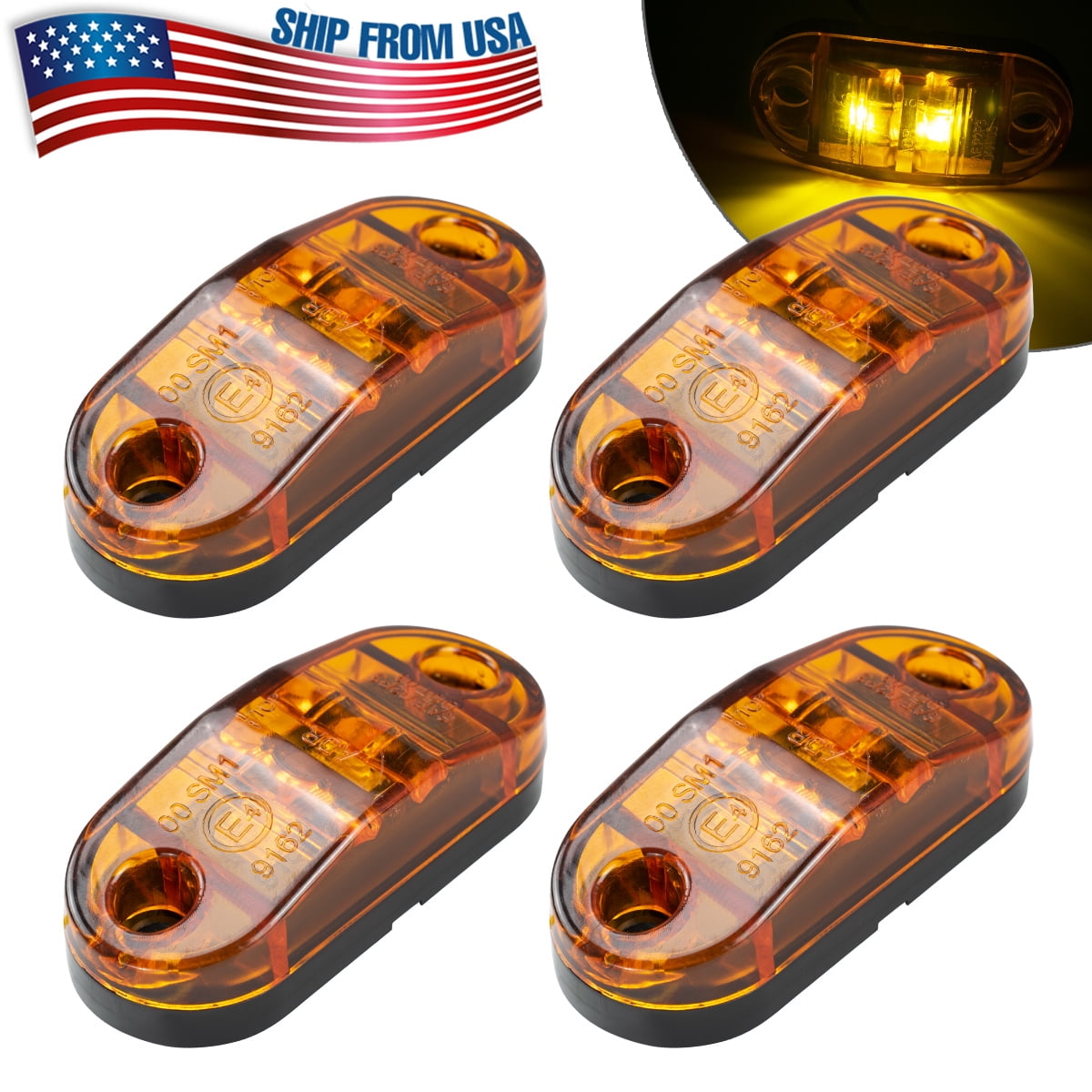 AUTOXBERT 4x Oval Yellow LED Clearance Marker Bullet Truck Trailer Side